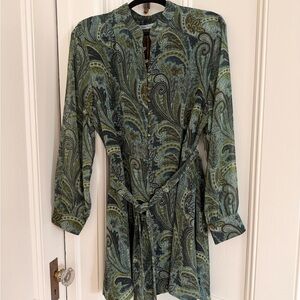 Zara - Peacock 🦚 Green Paisley Button-Front Tunic Dress